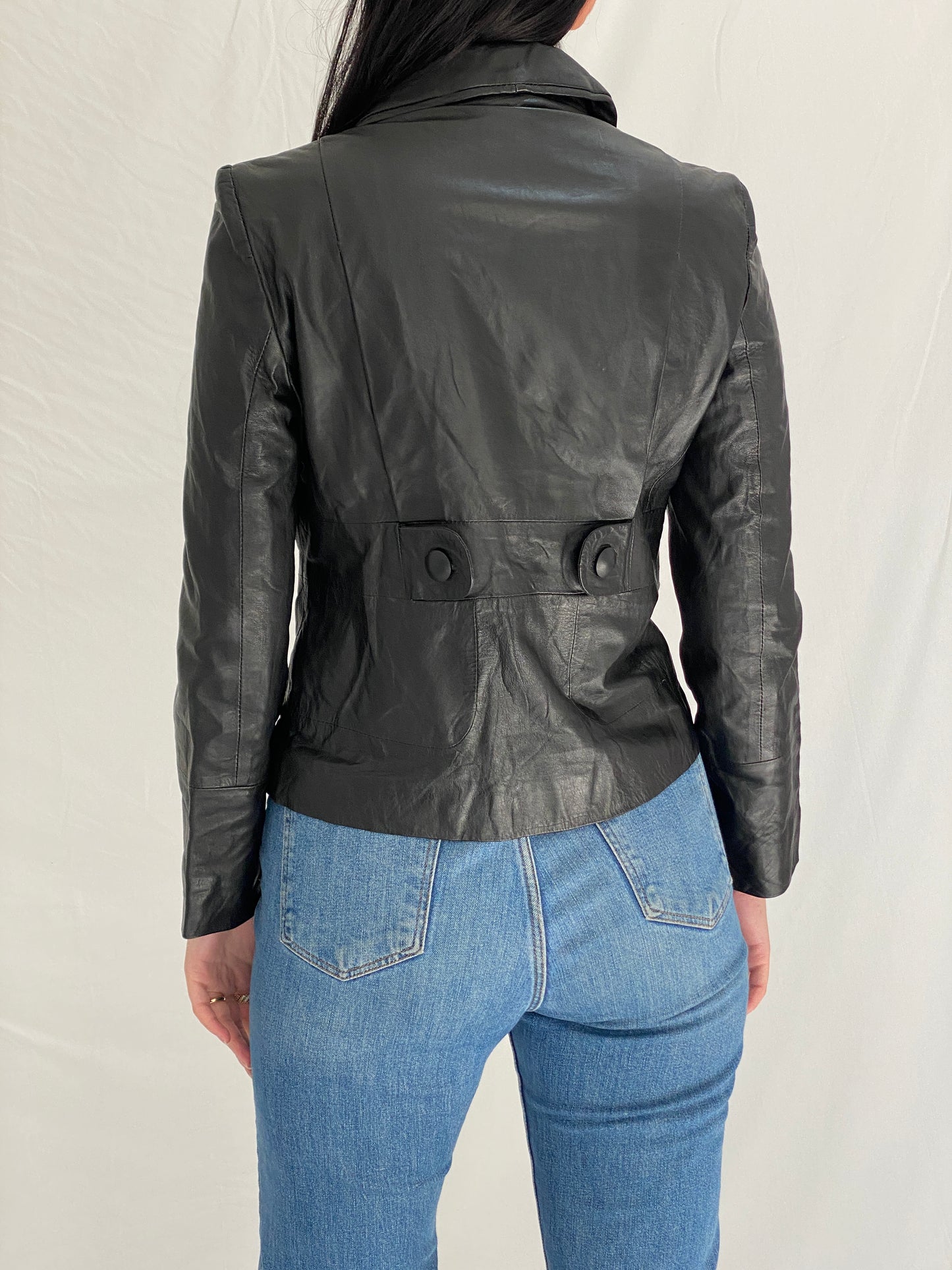 Vintage BOSS Black Genuine Leather Jacket Minimalist Tailored Y2K Fitted Leather Jacket - S