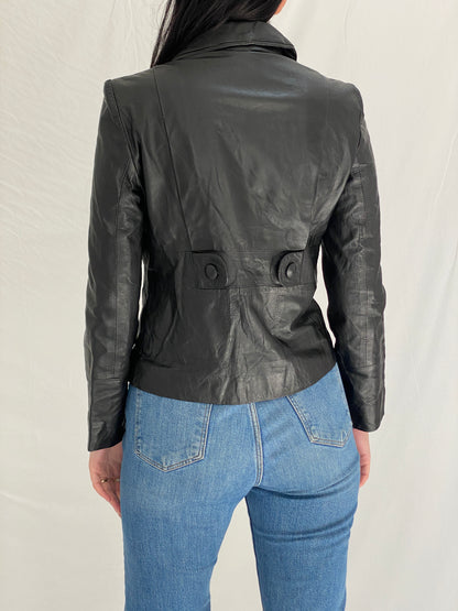 Vintage BOSS Black Genuine Leather Jacket Minimalist Tailored Y2K Fitted Leather Jacket - S