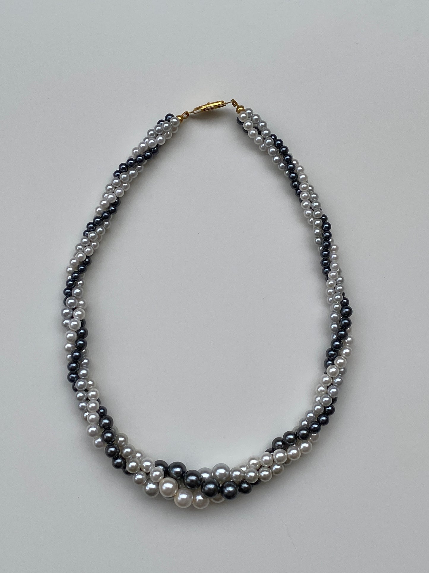 Vintage Faux Pearl Double Strand Necklace Black & White Elegant Classic Choker