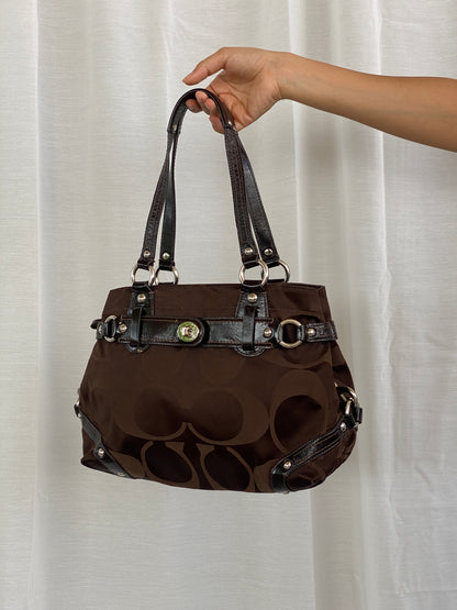 COACH Brown CARLY Signature C Jacquard Shoulder Bag No.13300