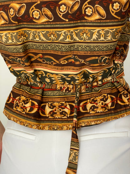 Vintage 90s White Stag Brown Baroque Equestrian Print Tailored Vest - M