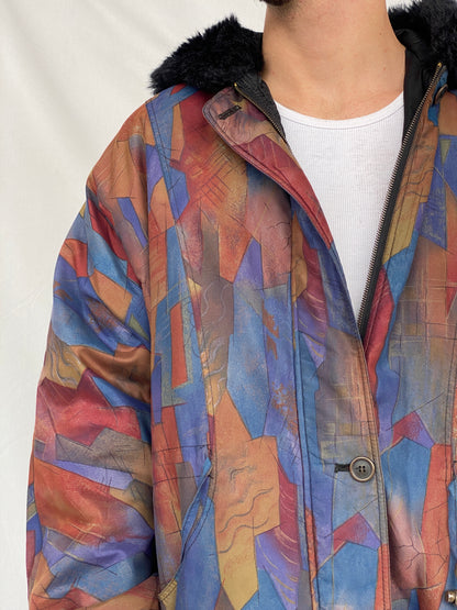 Vintage 80s Vive Le Vent Abstract Geometric Coat - L