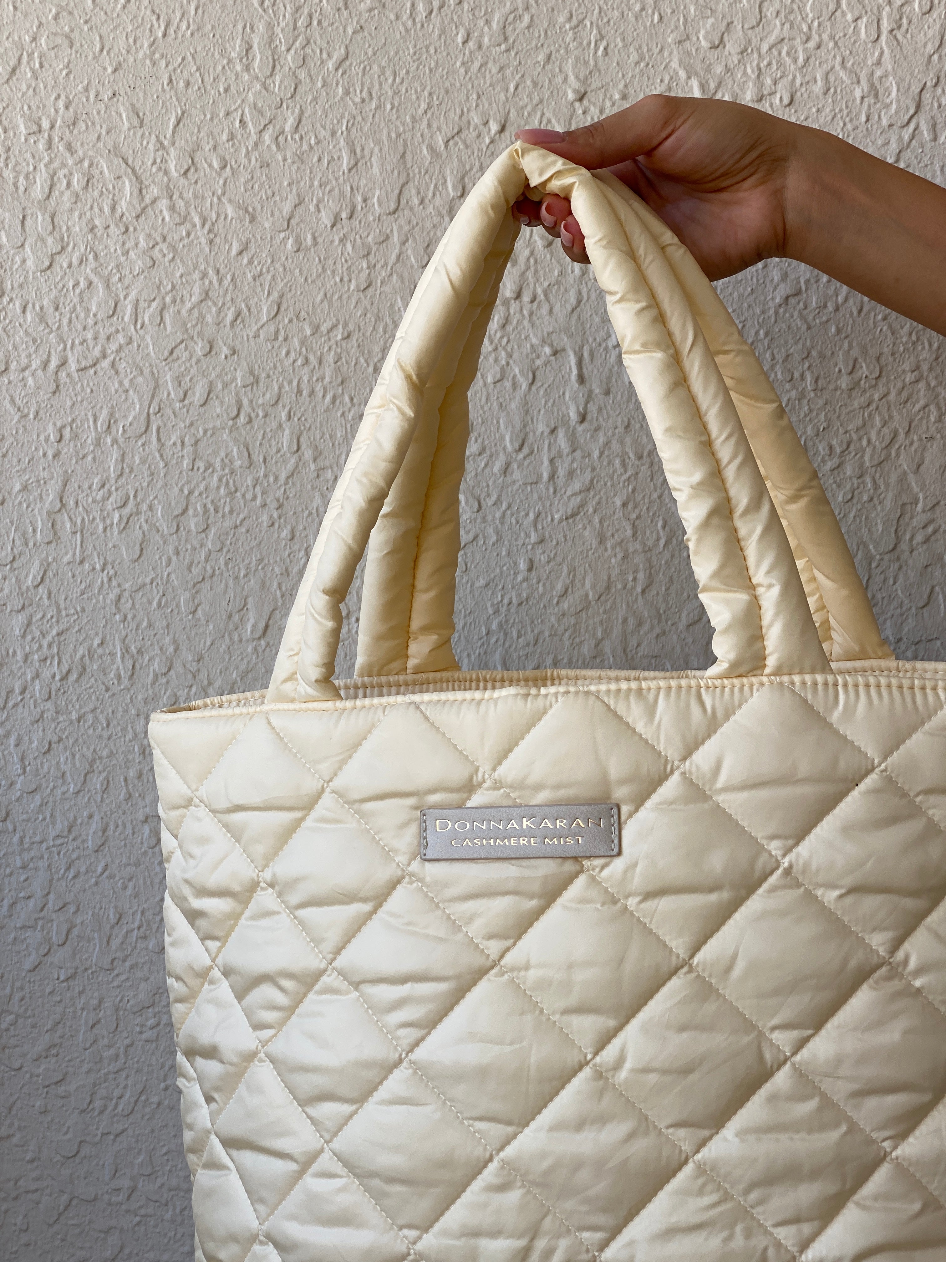 Donna Karan Cashmere Mist Cream Quilted Tote Shoulder Bag