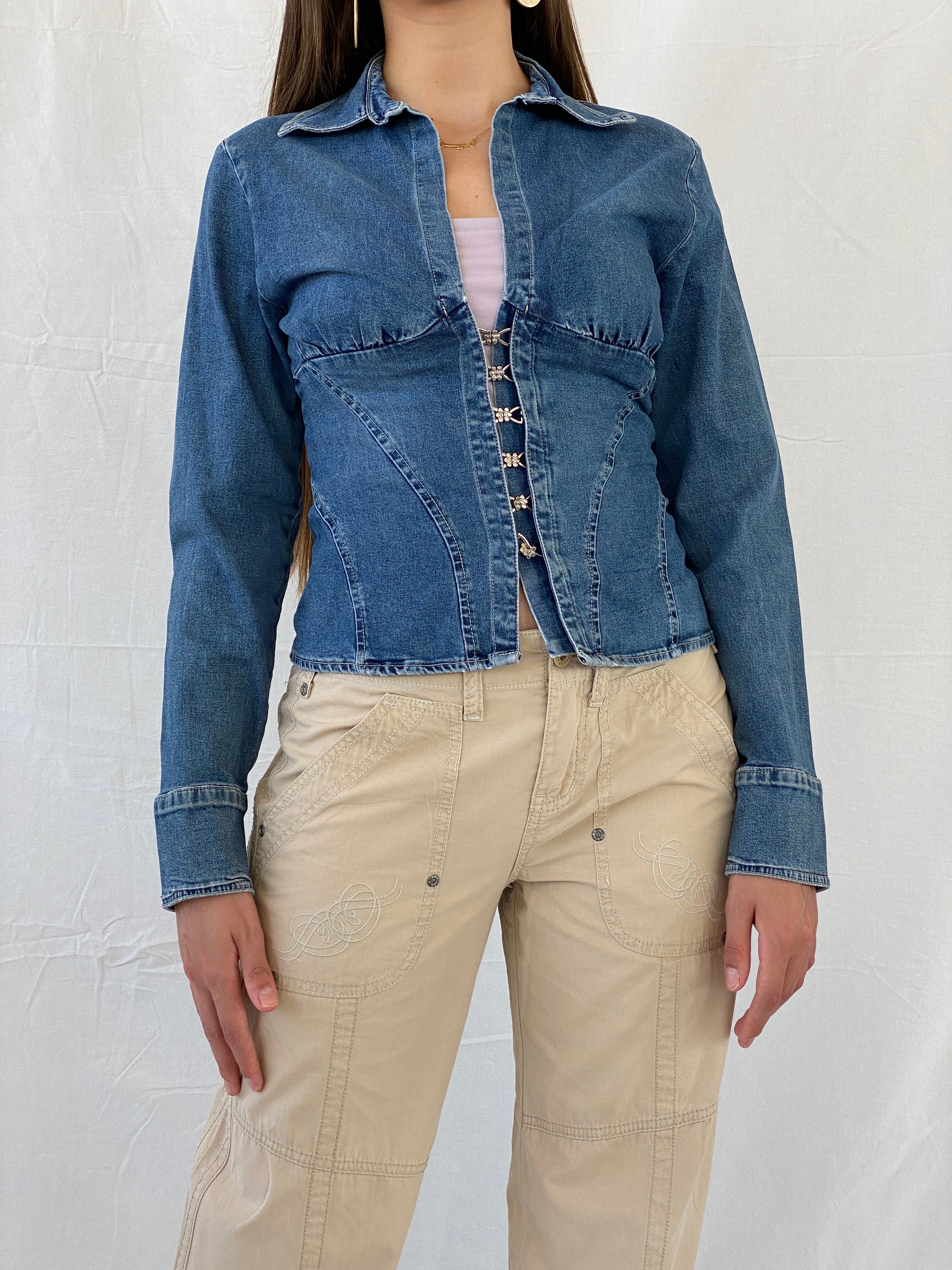 Vintage Y2K Madonna Blue Denim Corset Top - M