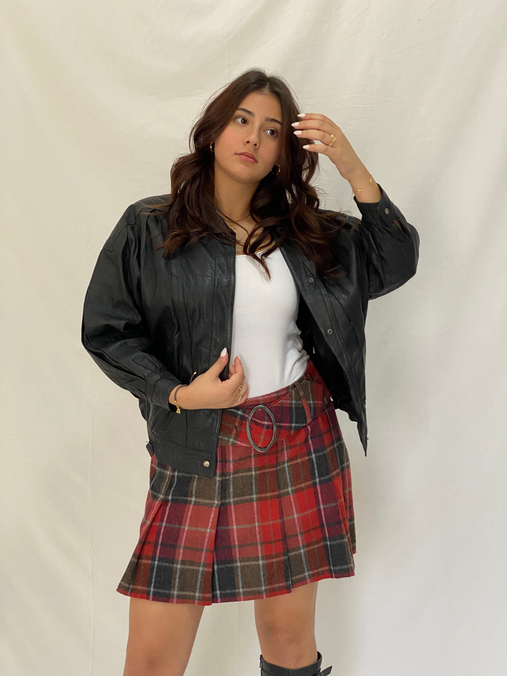 Vintage Black Genuine Leather Bomber Jacket - 90s Oversized Clip Front Moto Style - S