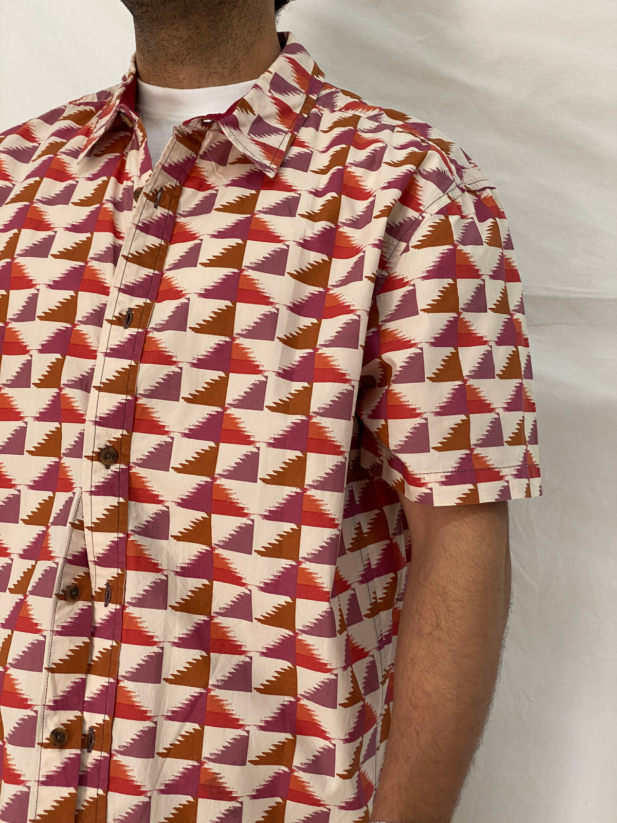 Prana Geometric Print Cotton Red Pink Abstract Short Sleeve Shirt – XL Prana Geometric Print Cotton Red Pink Abstract Short Sleeve Shirt – XL