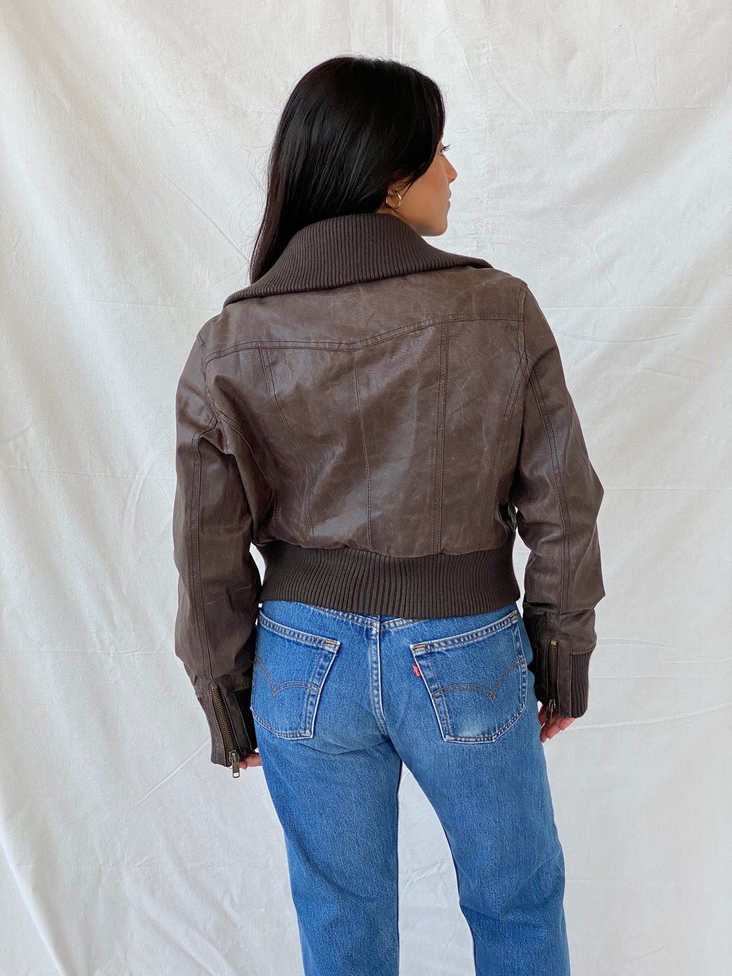 Y2K Wear Me Work Me Love Me Brown Leather Biker Jacket - XL