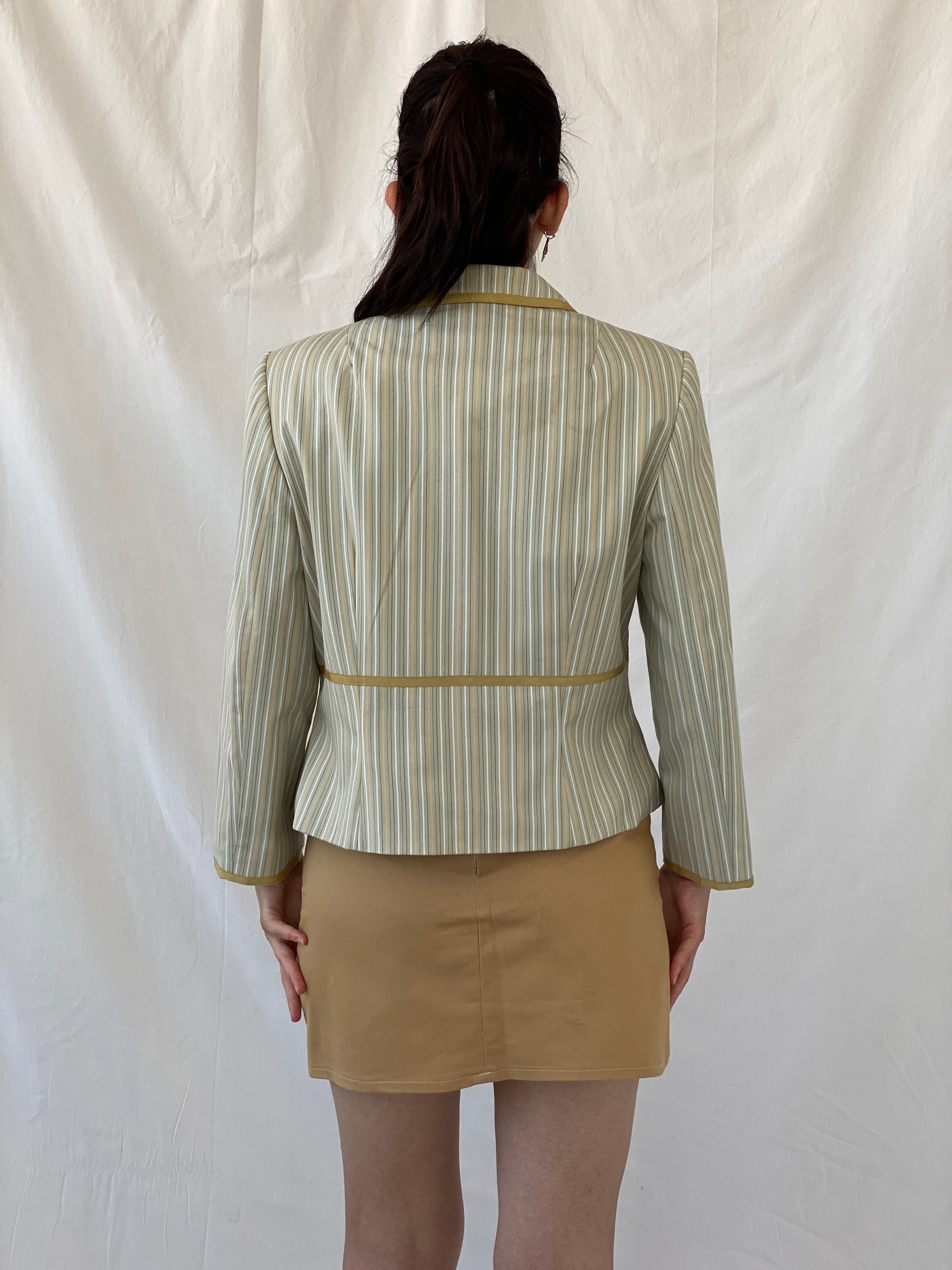 Vintage Isabel & Nina Green Striped Floral Buttons Blazer - XL