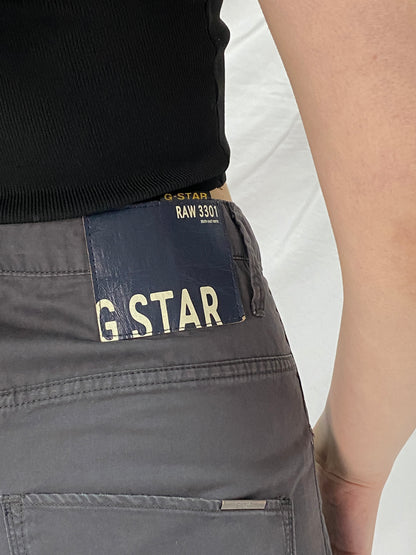 Vintage G-Star RAW 3301 Wide Leg Cropped Pants Charcoal Grey Streetwear Culottes - M