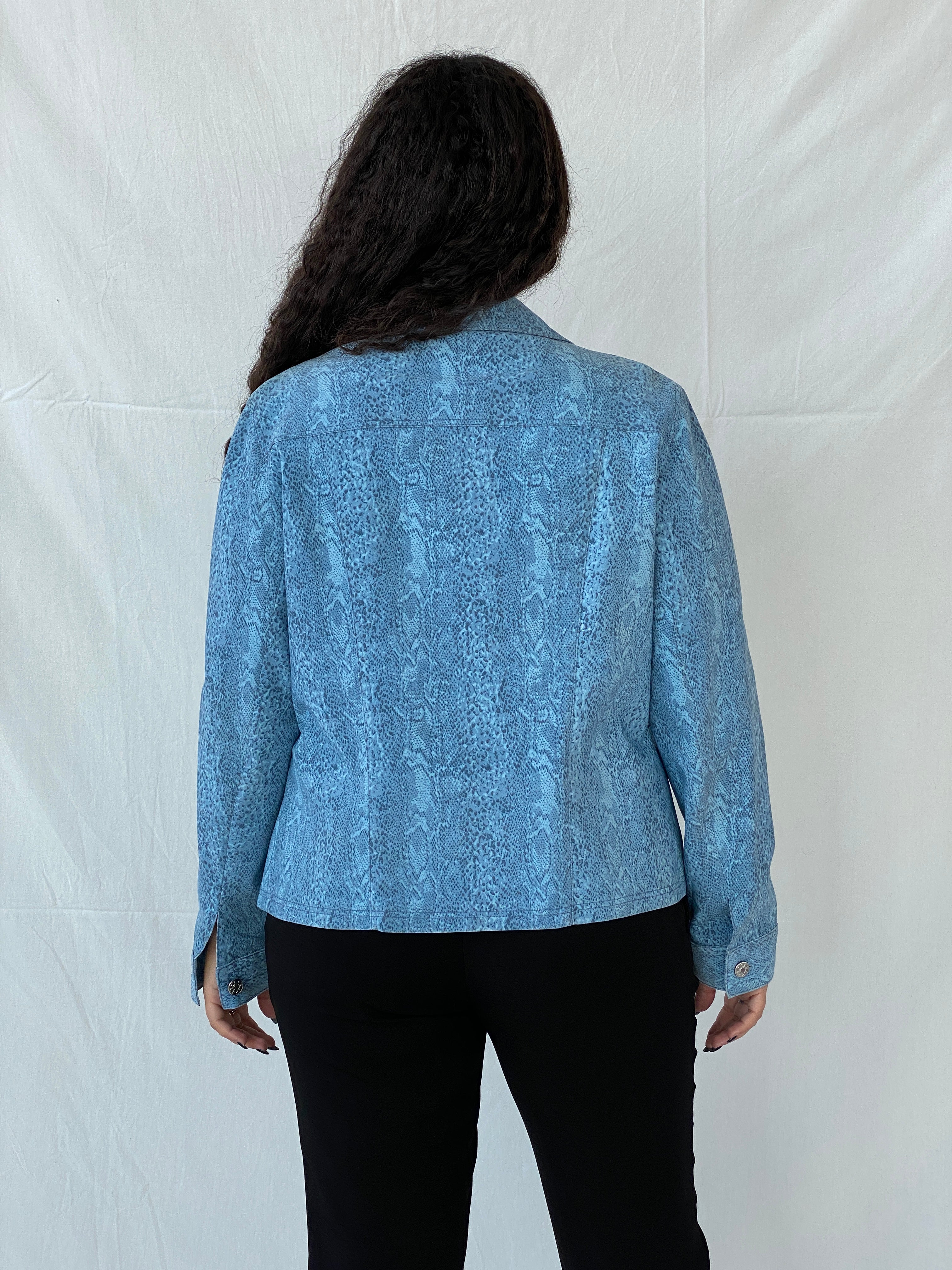 Vintage ColourVille Blue Animal Print Light Women’s Button Jacket - XL