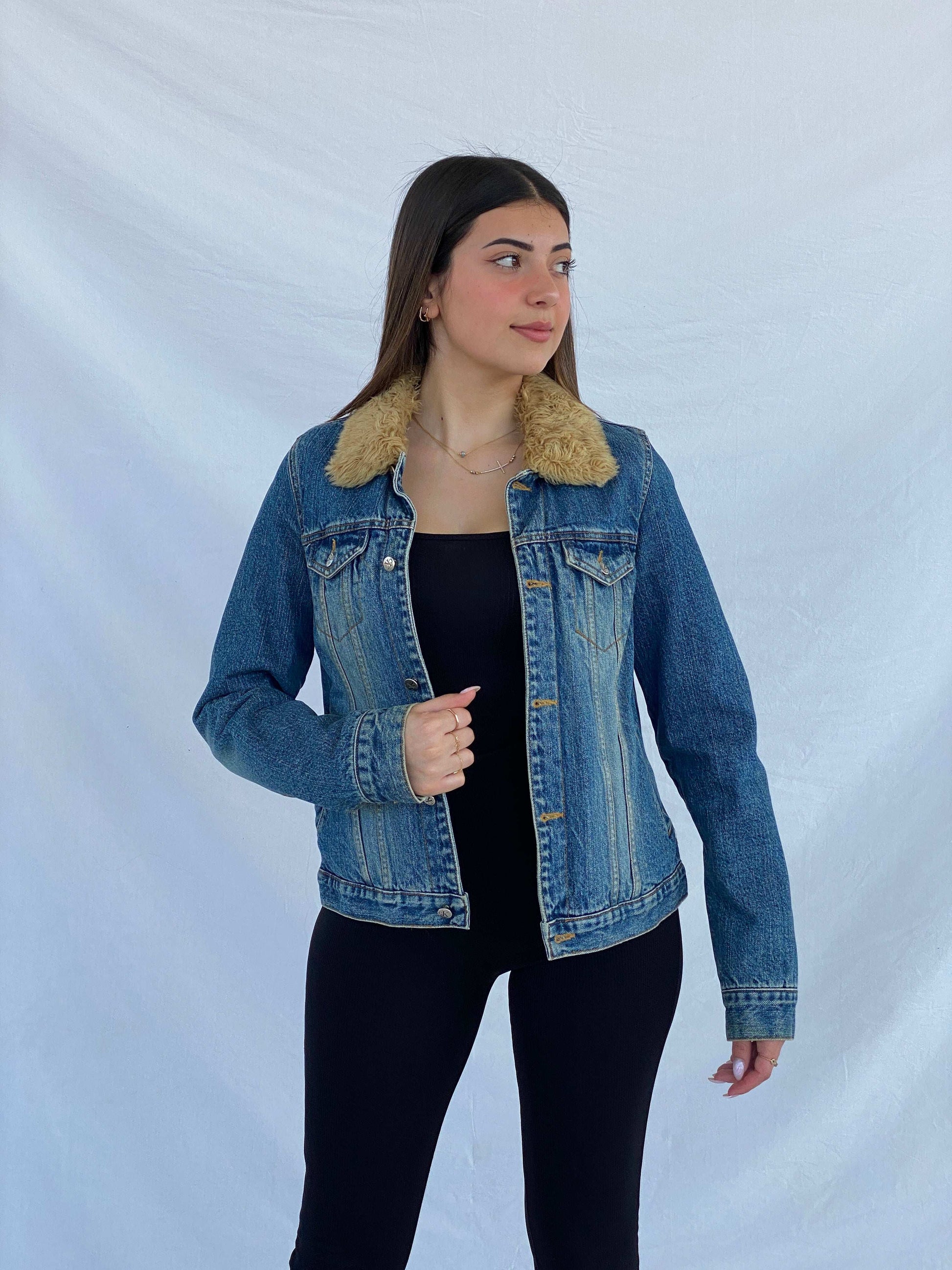 Vintage Y2K Calvin Klein Denim Fur-Lined Fitted Jacket Size M - Balagan Vintage Denim Jacket 00s, denim, denim jacket, Juana, NEW IN