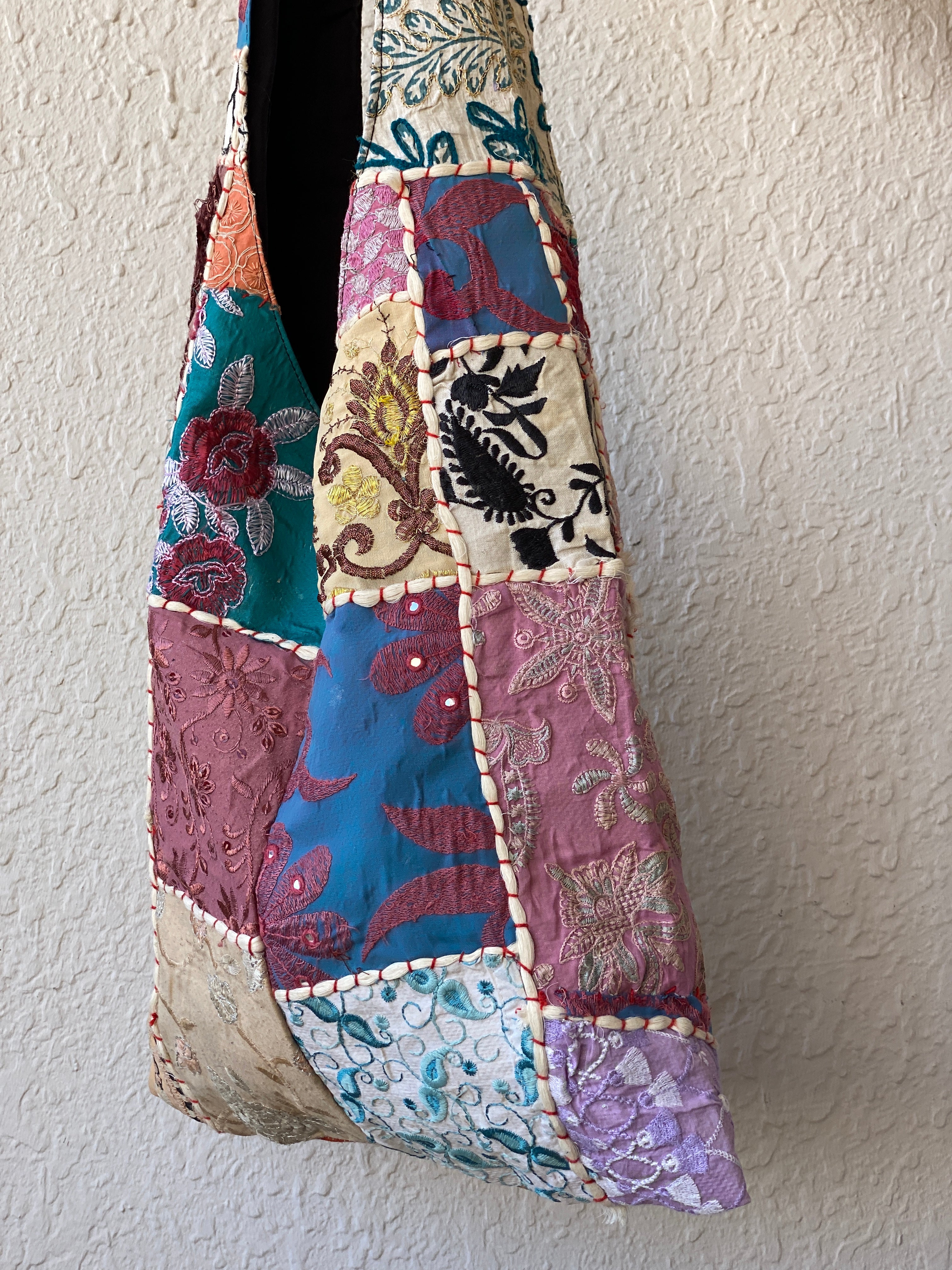 Vintage Patchwork Boho Shoulder Bag Handmade Embroidered Fabric Tote Bag