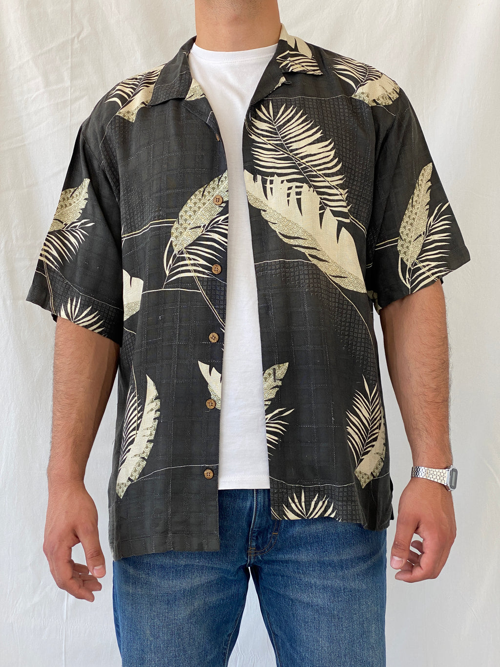 Vintage Tommy Bahama Hawaiian Print Silk Men’s Short Sleeve Black Shirt - L
