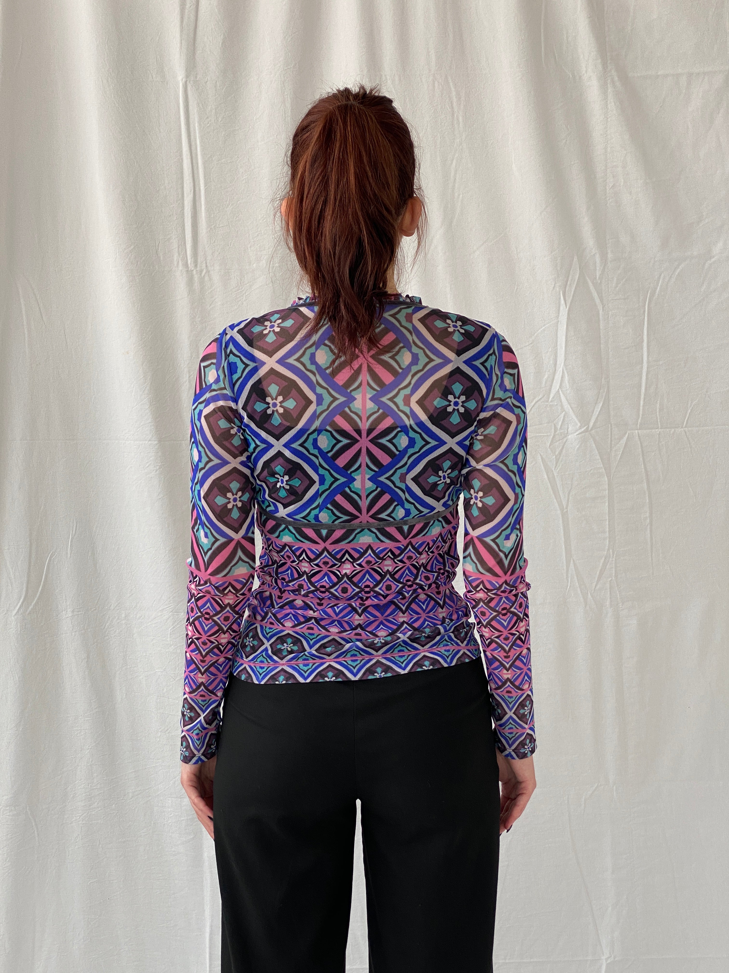 Y2K Mexx Psychedelic Mesh Full Sleeve Women’s Top - S