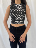 Y2K Head Girl Black White Tie Dye Turtle Neck Crop Top - S
