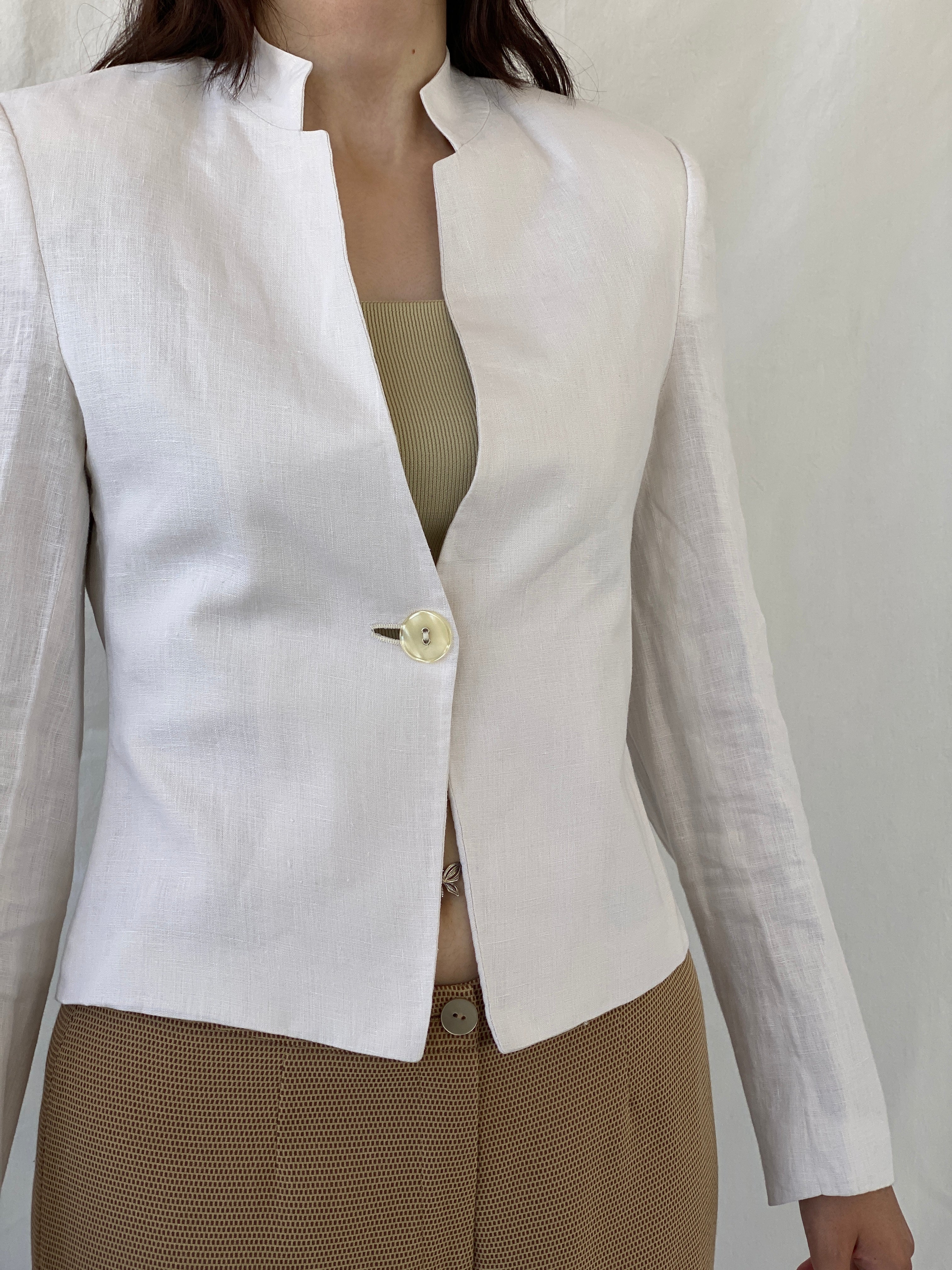 Gorgeous GünCel Linen Women’s Ivory Light Blazer Office Suit Jacket - M