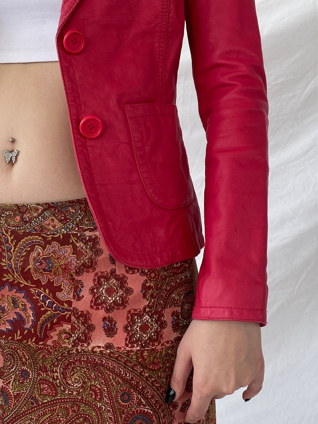 Vintage Gipsy Genuine Leather Pink Women’s Button Front Blazer - XS