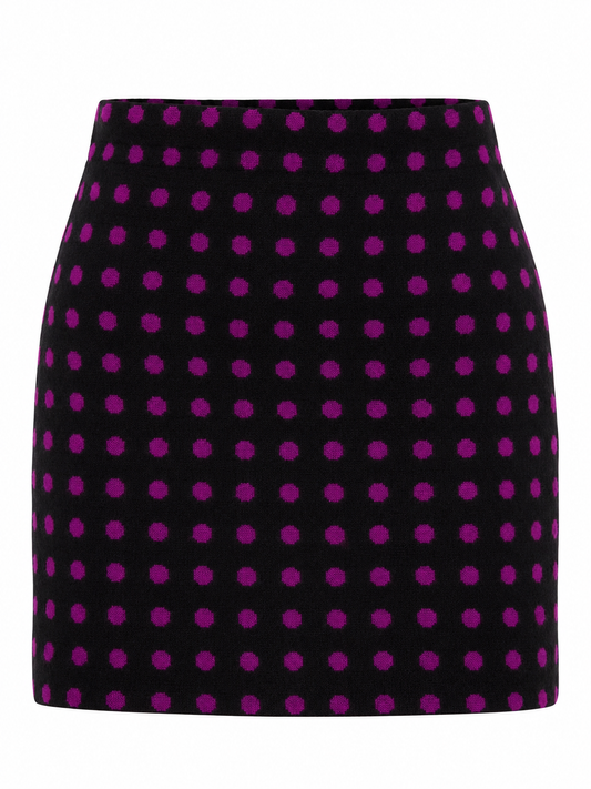 Hobbs London Black & Purple Polka Dot 100% Wool Mini Skirt – M