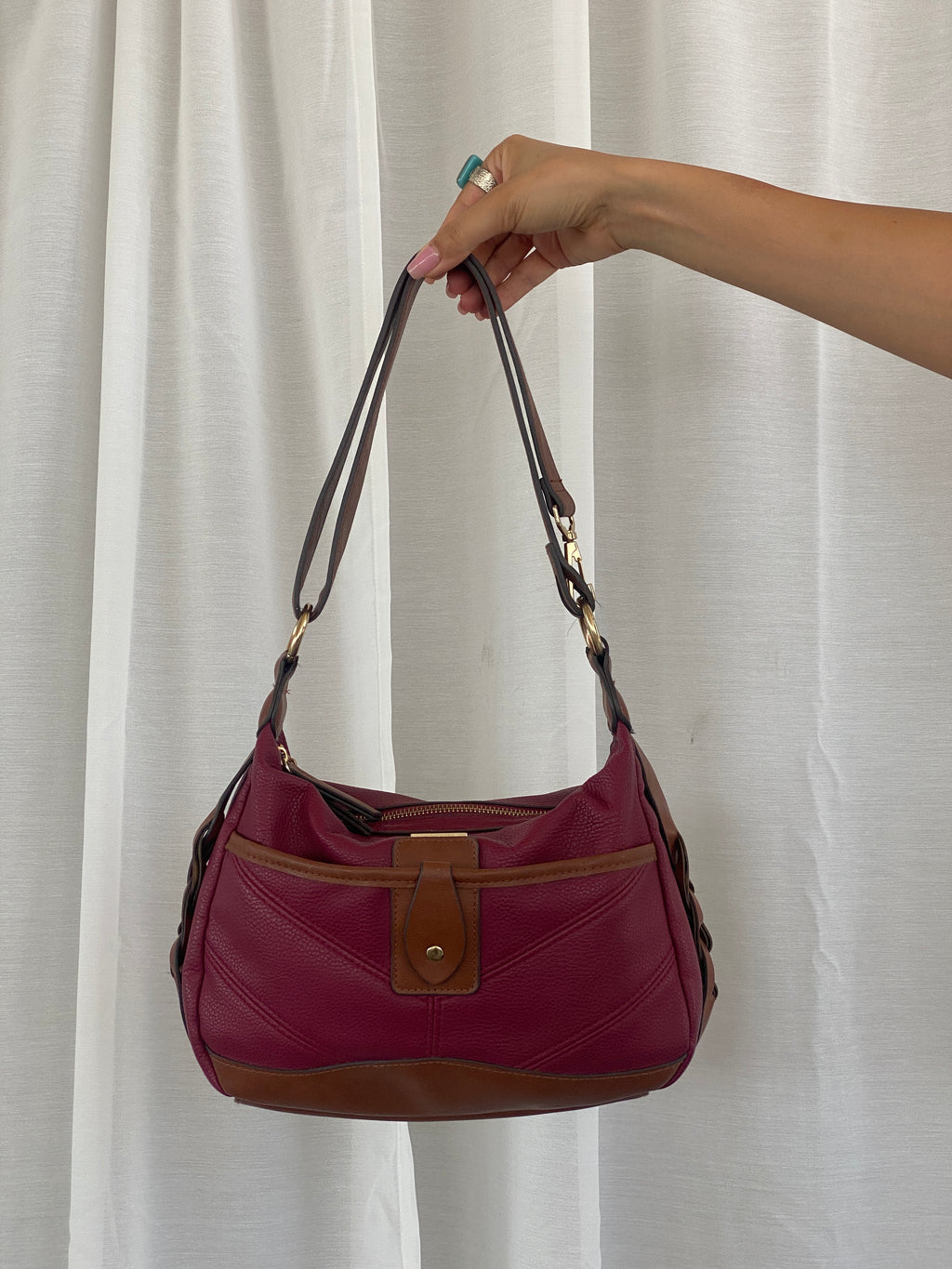 حقيبة كتف روزيتي الجميلة باللونين الأرجواني والبني للاستخدام اليومي