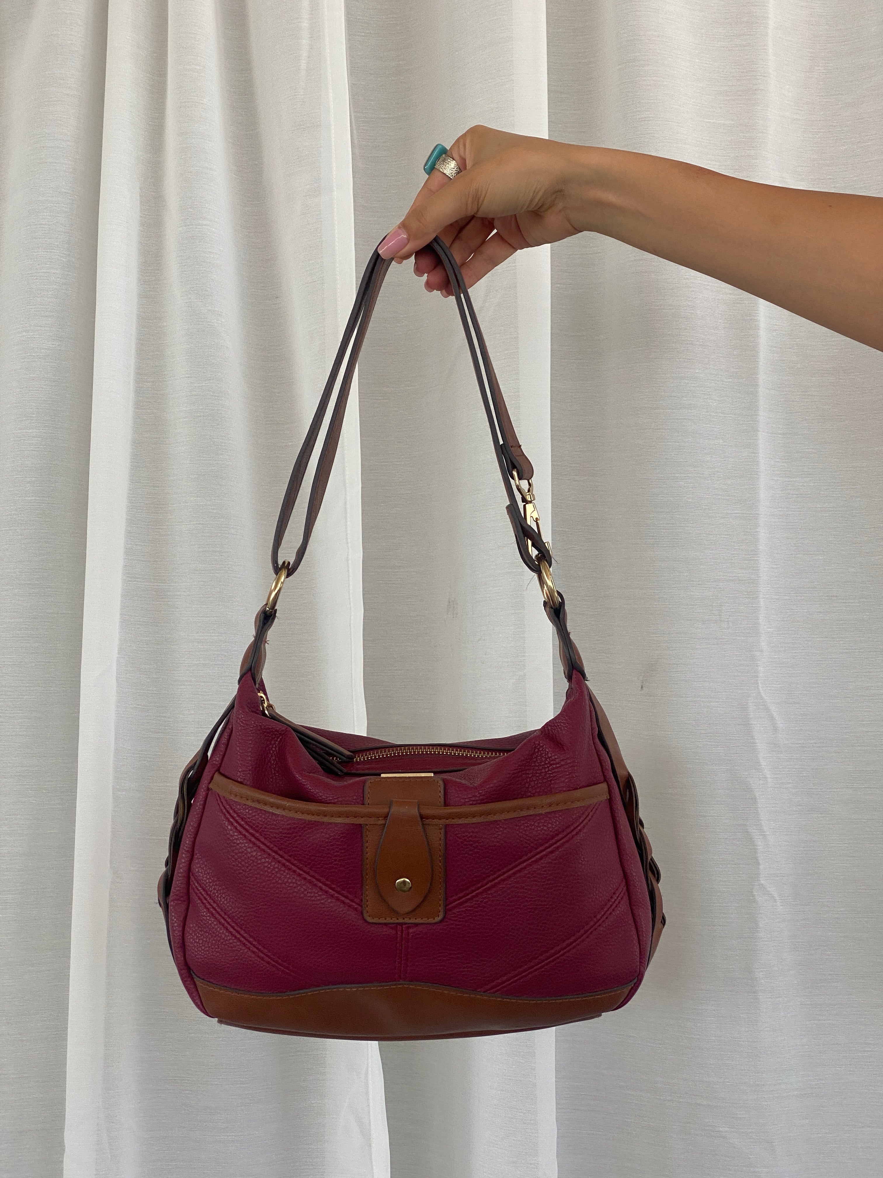 حقيبة كتف روزيتي الجميلة باللونين الأرجواني والبني للاستخدام اليومي