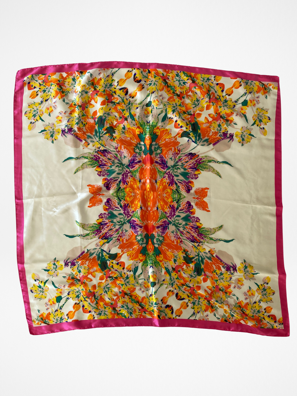 Vintage Tropical Bloom Orange Yellow Floral Satin Silk Square Scarf