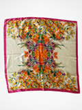Vintage Tropical Bloom Orange Yellow Floral Satin Silk Square Scarf