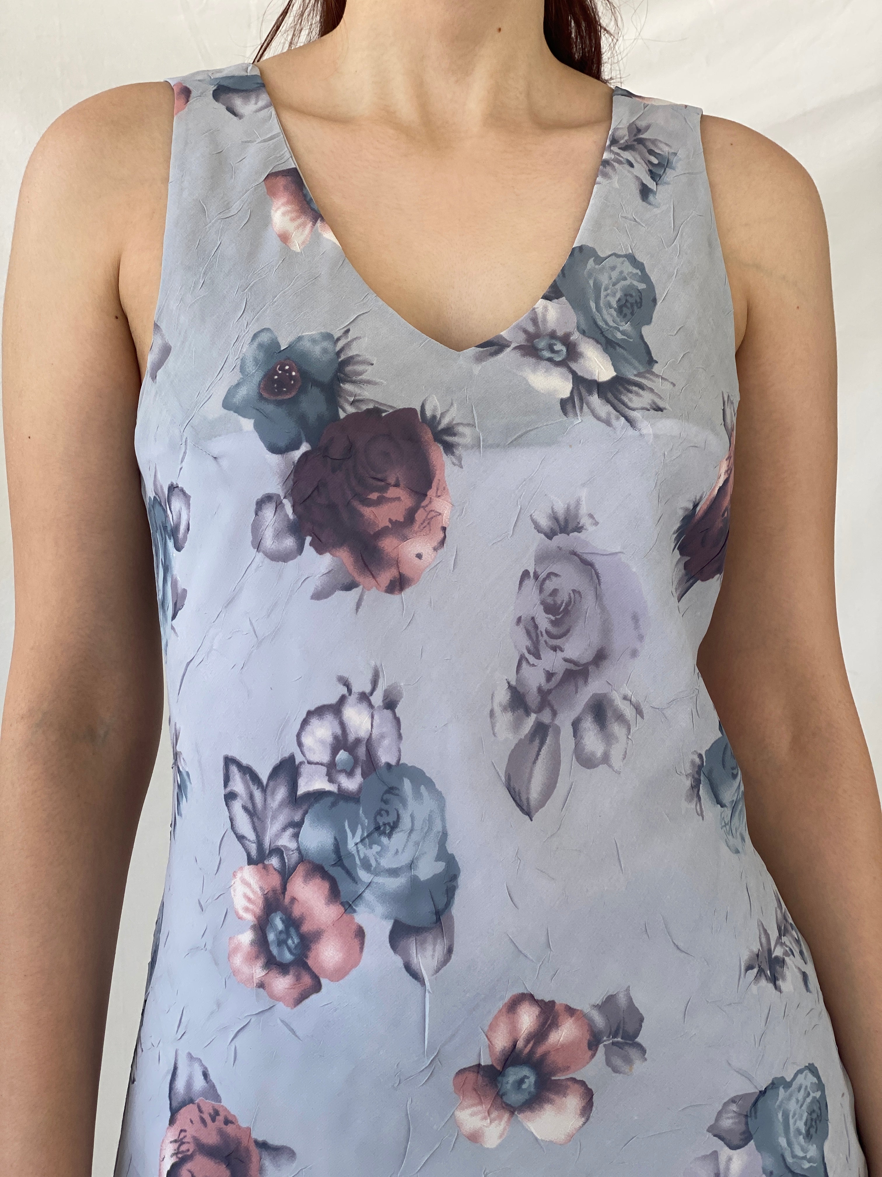 Vintage Y2K N.C.C Australia Blue Floral Midi Dress - M