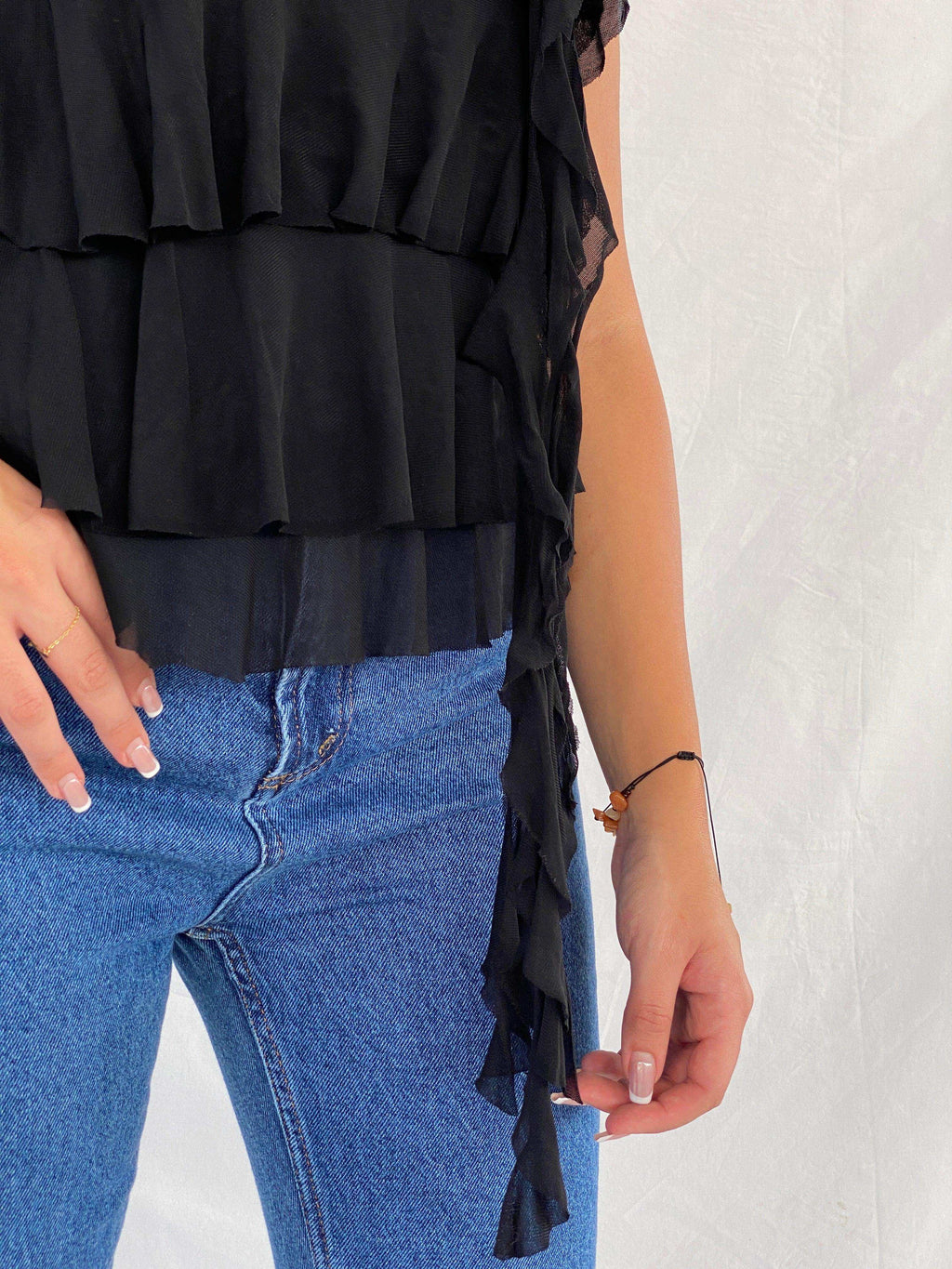 Y2K Supré Ruffled Tube Black Top - Balagan Vintage Sleeveless Top 00s, 90s, NEW IN, Rama