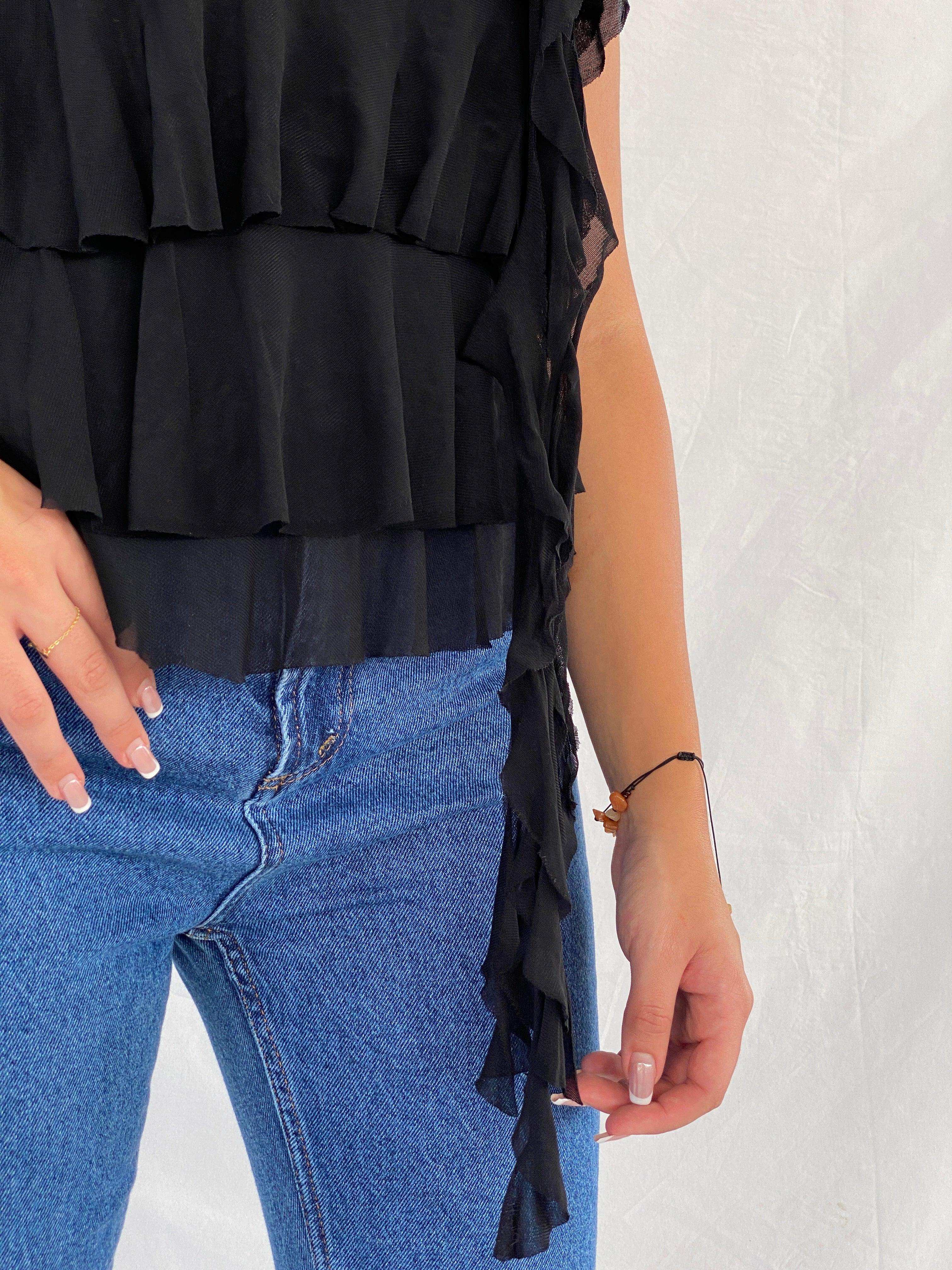 Y2K Supré Ruffled Tube Black Top - Balagan Vintage Sleeveless Top 00s, 90s, NEW IN, Rama