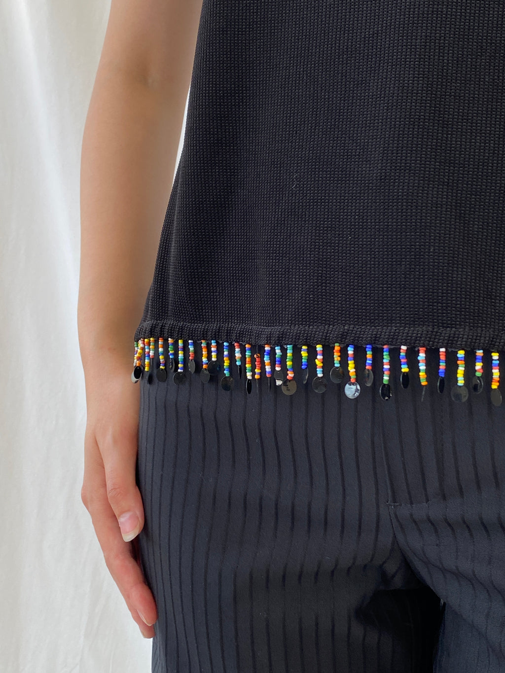 Vintage Ronni Nicole by Ovida Black Beaded Hem Tank Top - L