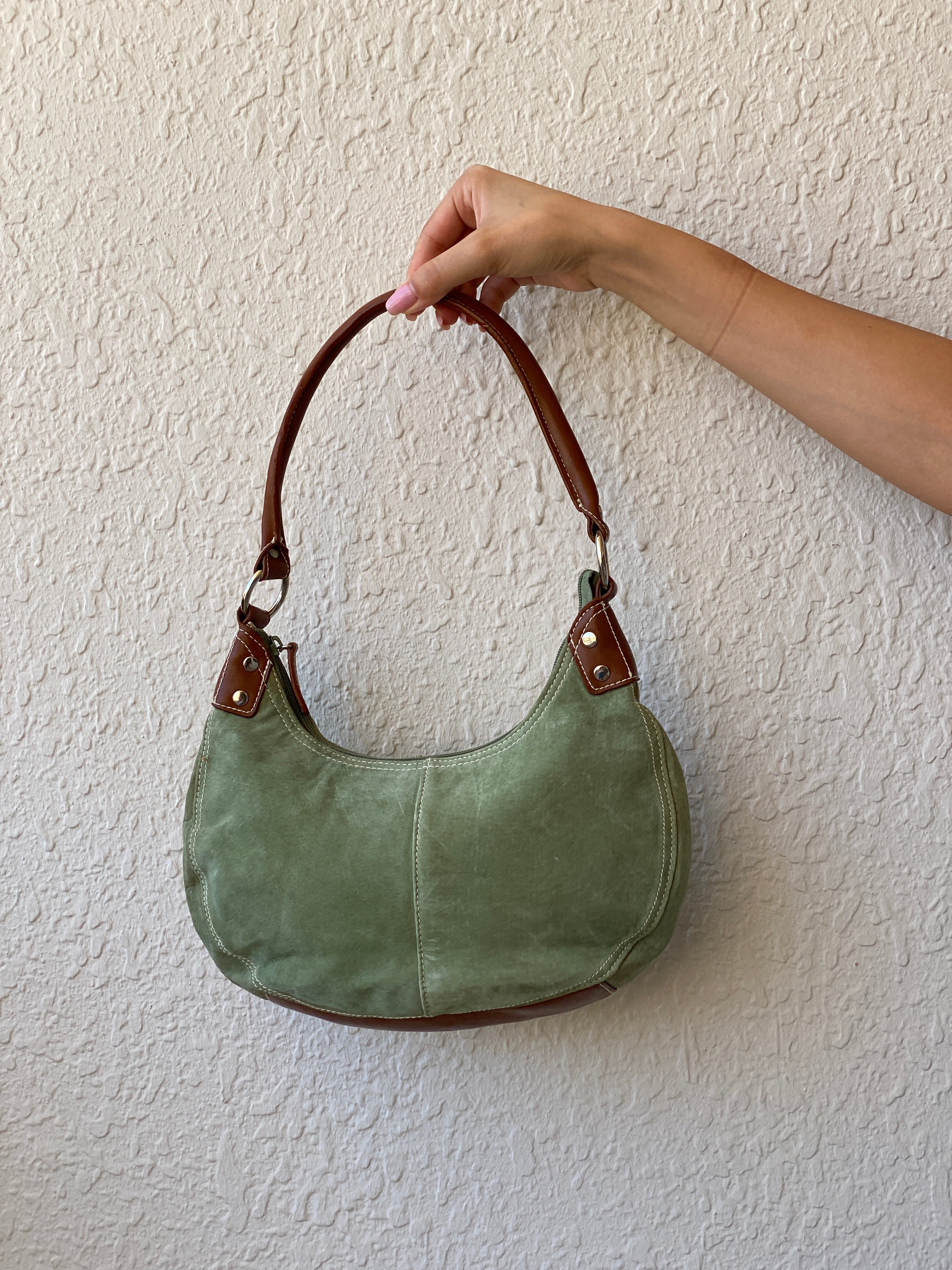 Vintage Green Genuine Suede Purse Women’s Soho Shoulder Bag