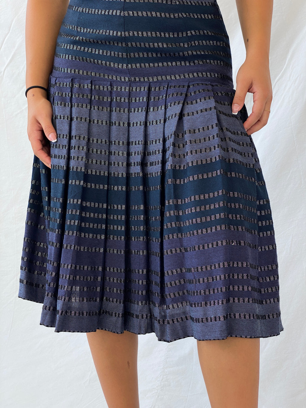 Vintage Carla Carini Blue And Black Pleated Midi Skirt - S