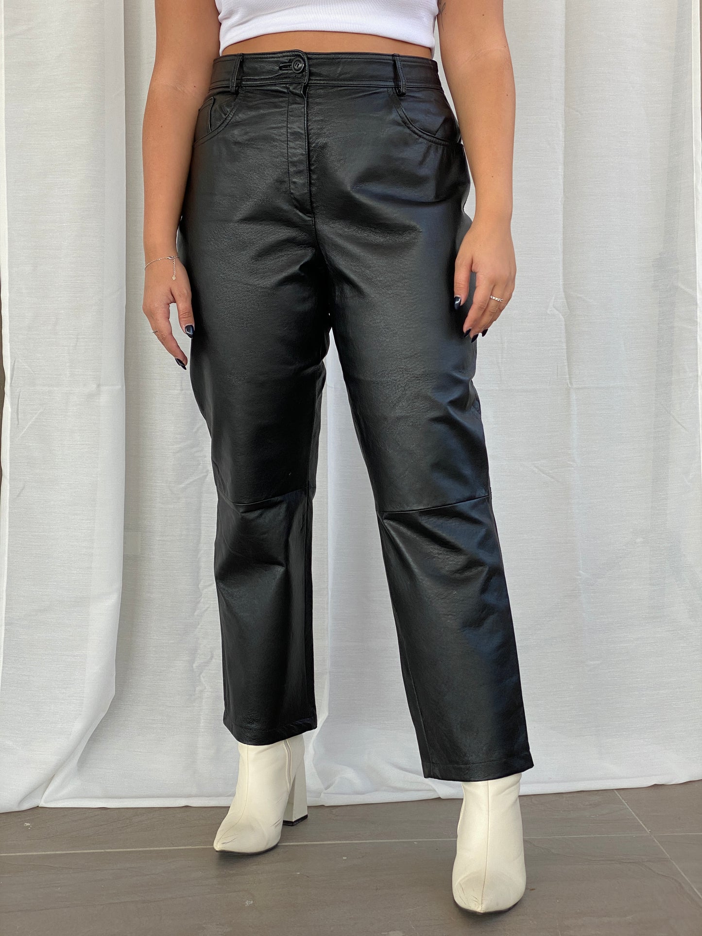 Vintage Black Genuine Leather Bikers High Rise Pants - L