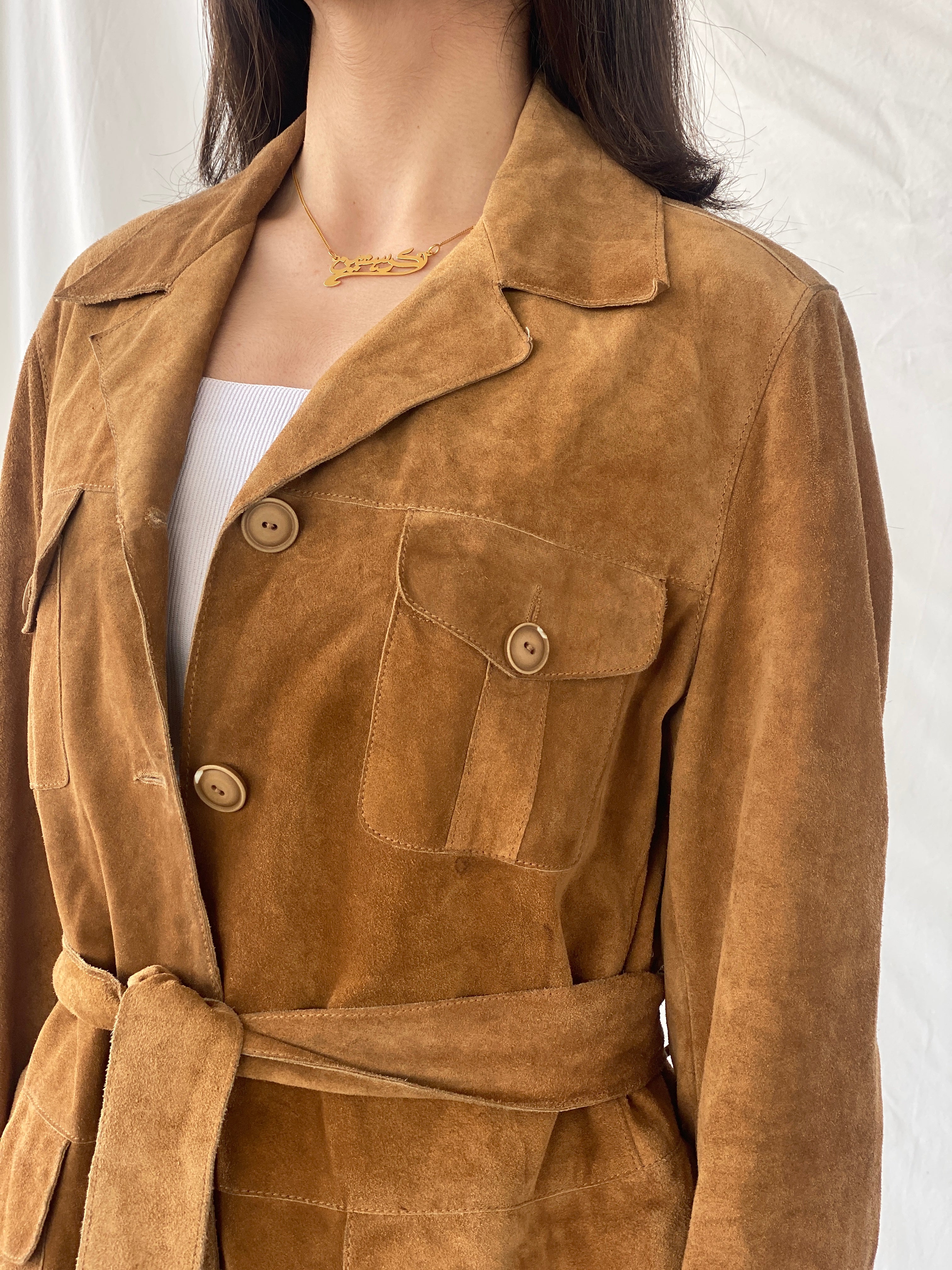 Vintage BELFE & BELFE Tan Genuine Suede Leather Buttoned Jacket - L