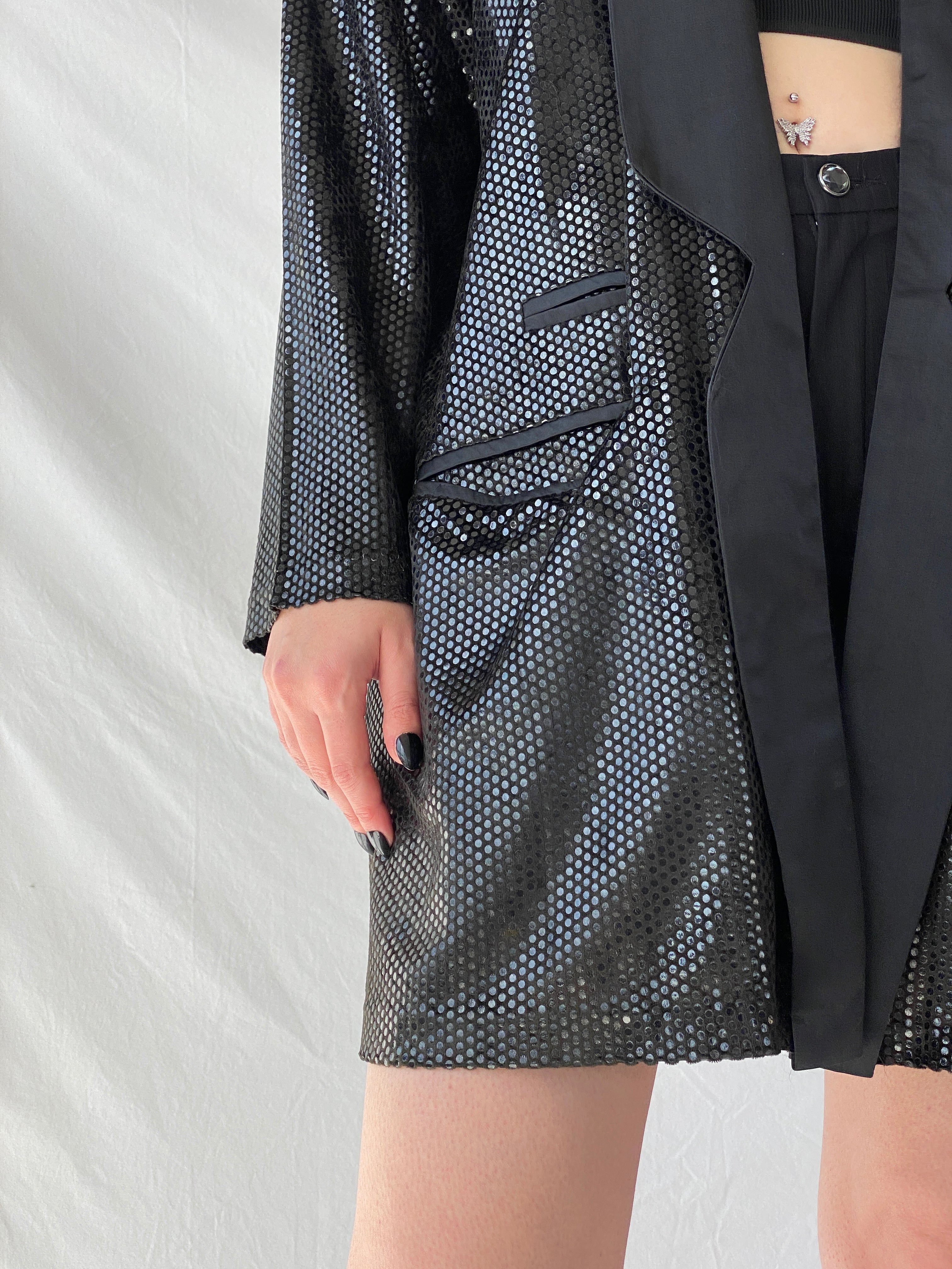 Vintage 90s GENG Sequin Party Long Women’s Blazer with Satin Trim - XL