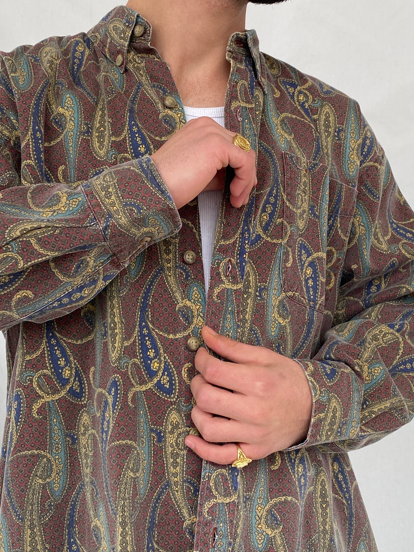 Vintage 90s Arrow Paisley Print Button Up Full Sleeve Men’s Shirt - L