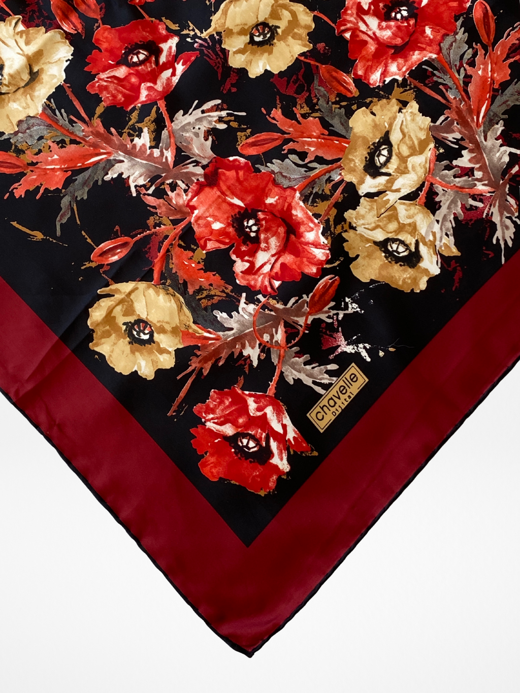 Beautiful Vintage Chavelle Maroon Floral Satin Square Scarf