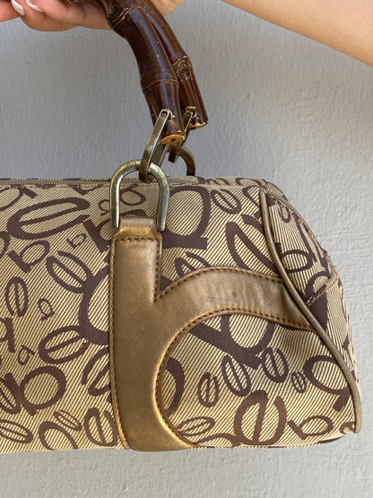Y2K Bebe Monogram Canvas & Bamboo Handle Bag Beige Brown
