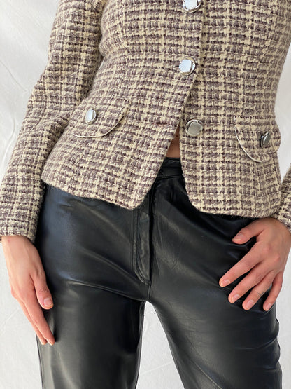 Vintage Finest Worsted Cream & Brown Tweed Blazer - M