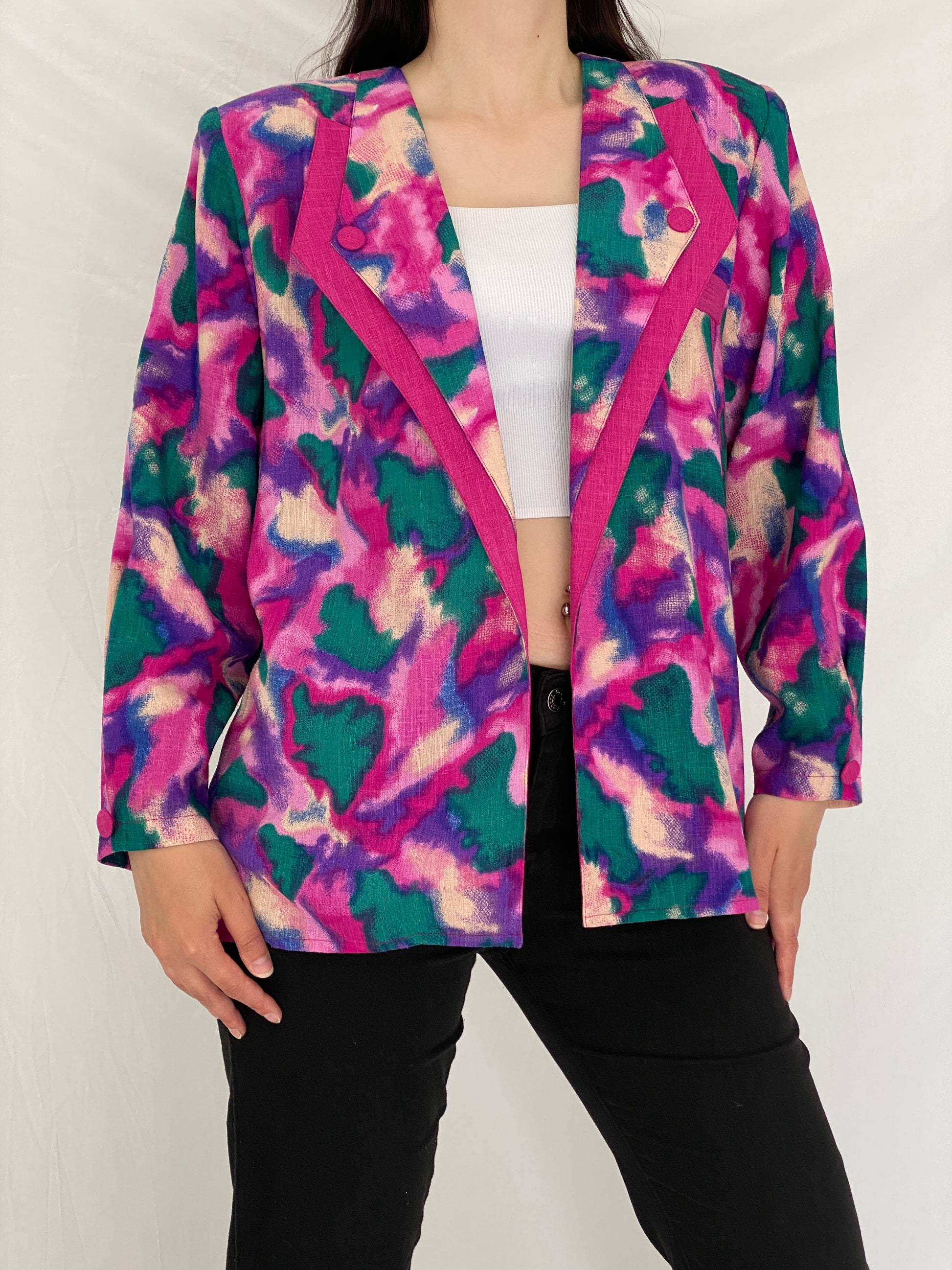 Vintage 90s Picadally London Vibrant Abstract Linen Blend Blazer – Free Size