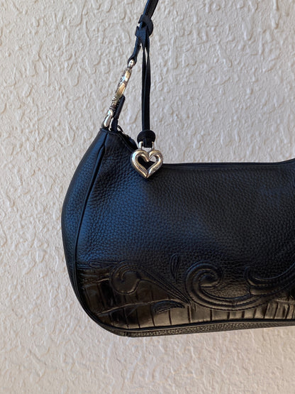 Vintage Y2K Brighton Black Genuine Leather Whimsigoth Shoulder Bag with Heart Charm