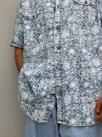Vintage Petrol Industries Blue Floral Workwear Short Sleeve Men’s Shirt – 2XL
