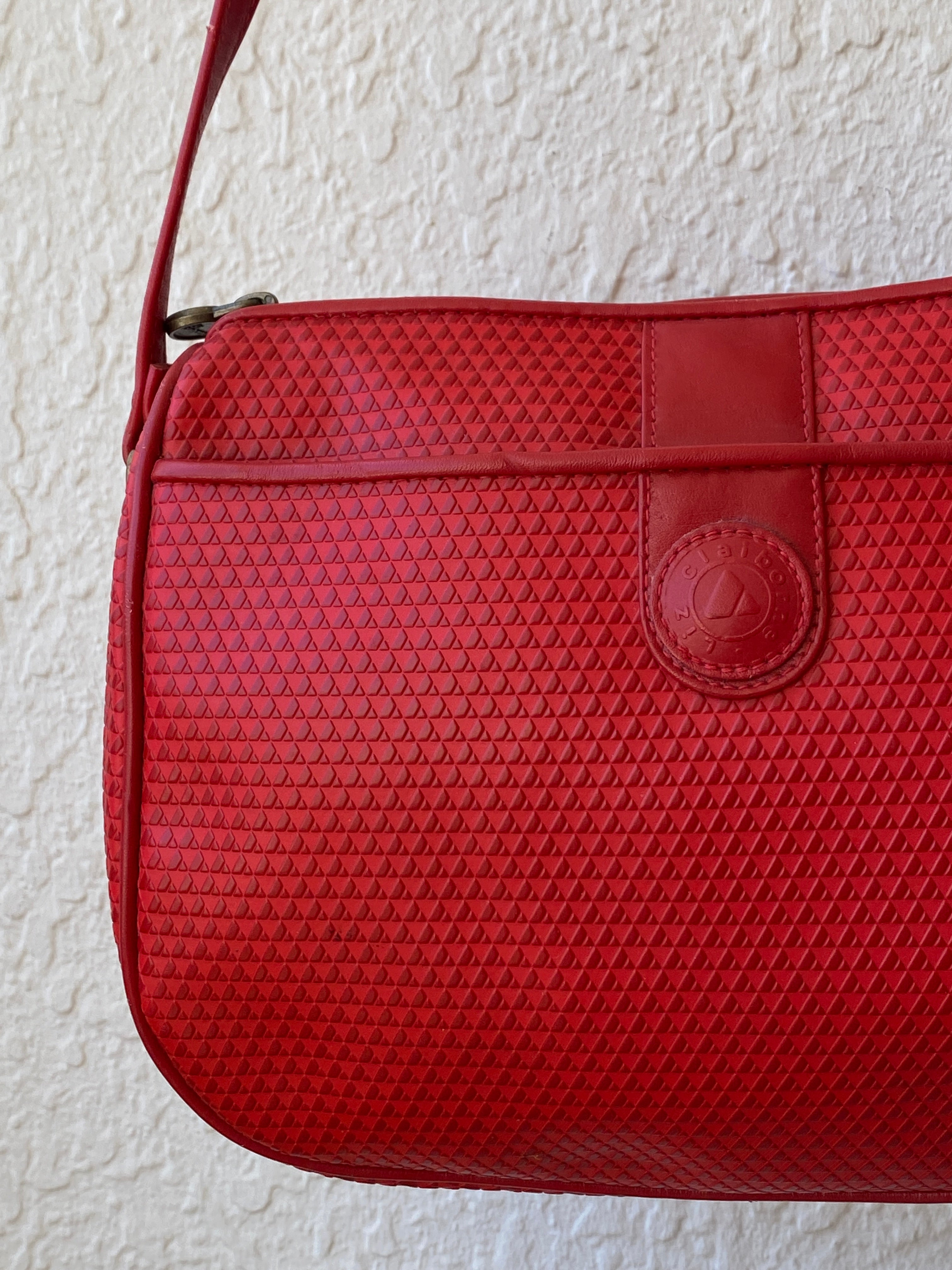Vintage Liz Claiborne Monogram Red Crossbody Bag with Genuine Leather Trim