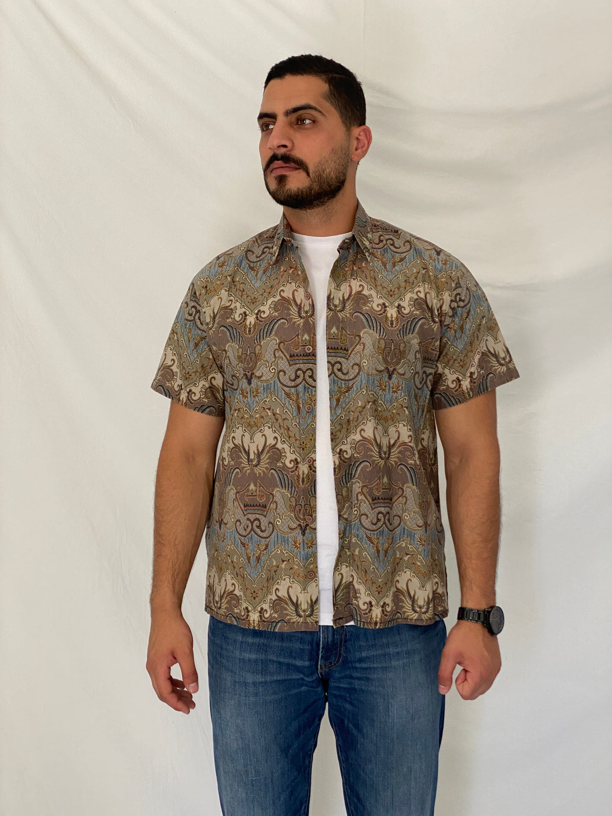 Vintage 90s Baroque Paisley Short Sleeve Cotton Button-Up Shirt – XL Vintage 90s Baroque Paisley Short Sleeve Cotton Button-Up Shirt – XL