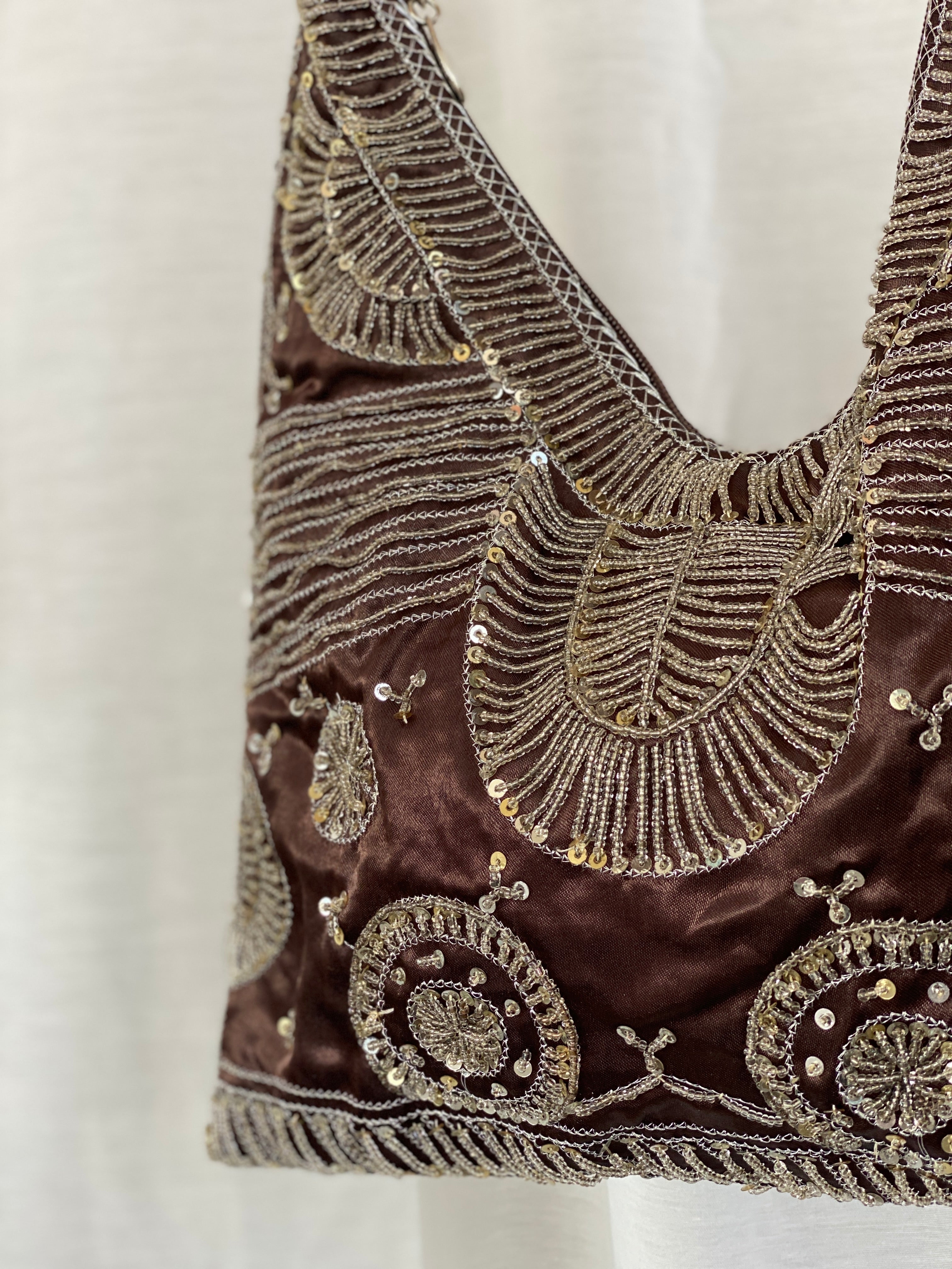 Y2K Aldo Brown Sequin Sparkle Beaded Hobo Party Bag