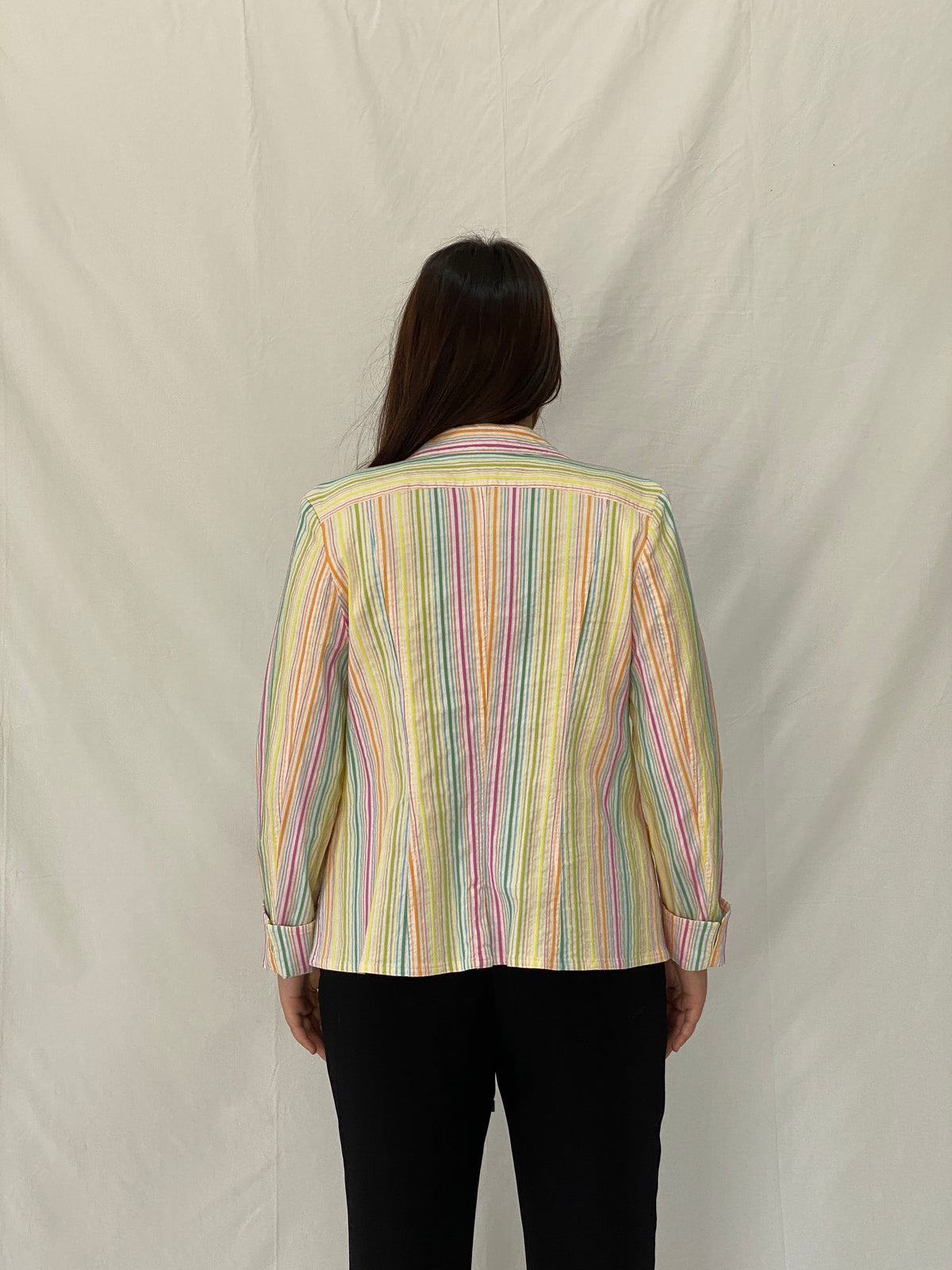 Vintage Y2K Preppy Verse Pastel Striped Rainbow Blazer - S Vintage Y2K Preppy Verse Pastel Striped Rainbow Blazer - S