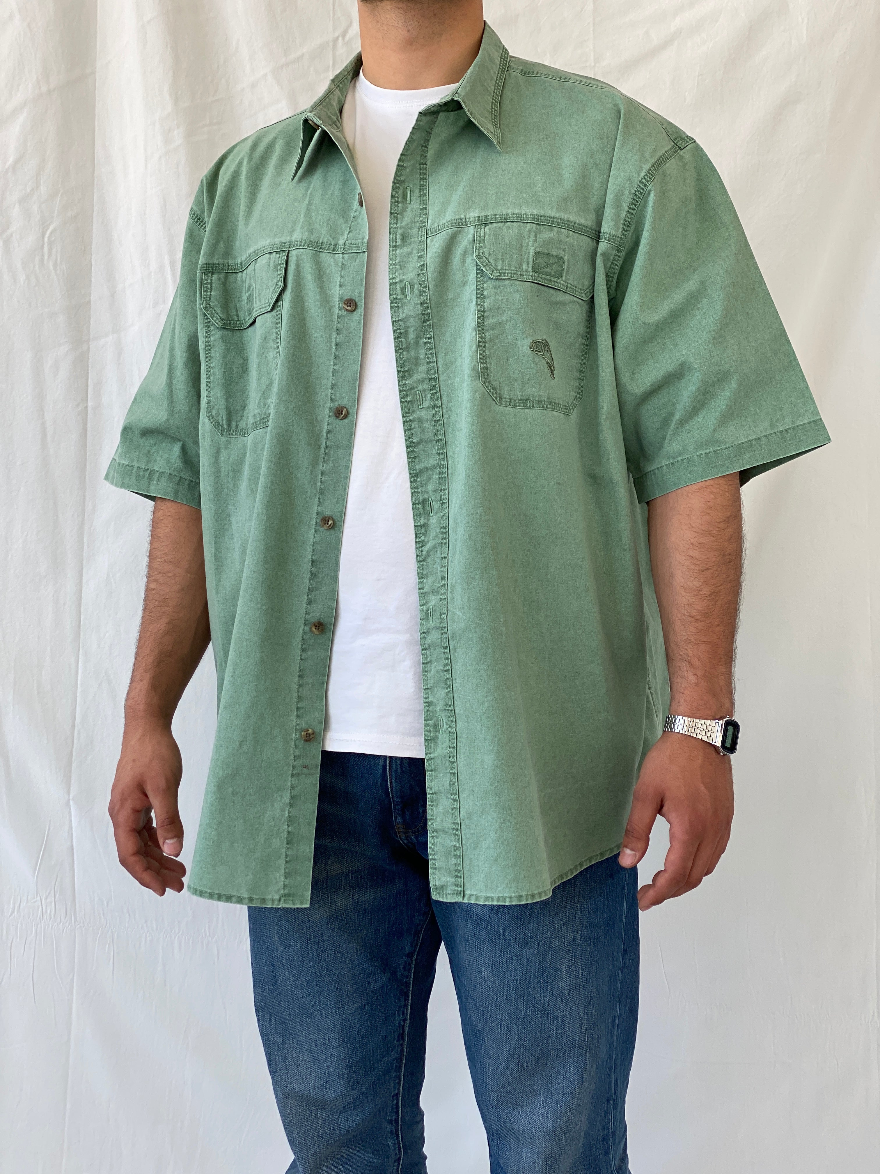 Vintage REDHEAD Men’s Green Short Sleeve Cotton Shirt - 2XL