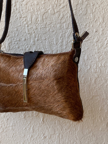 Vintage Y2K Brown Cowhide Hair-On Genuine Leather Crossbody Bag