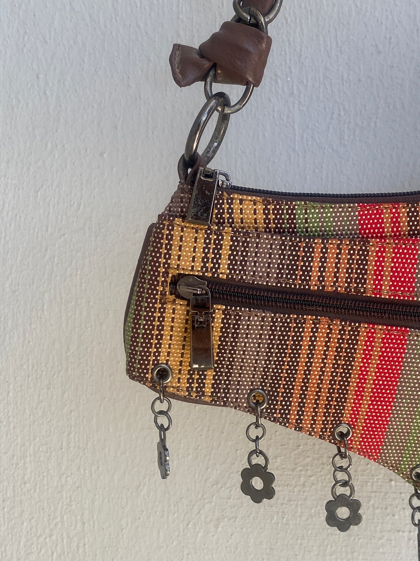 Vintage Y2K Multicolor Striped Mini Braided Chain Strap Shoulder Bag