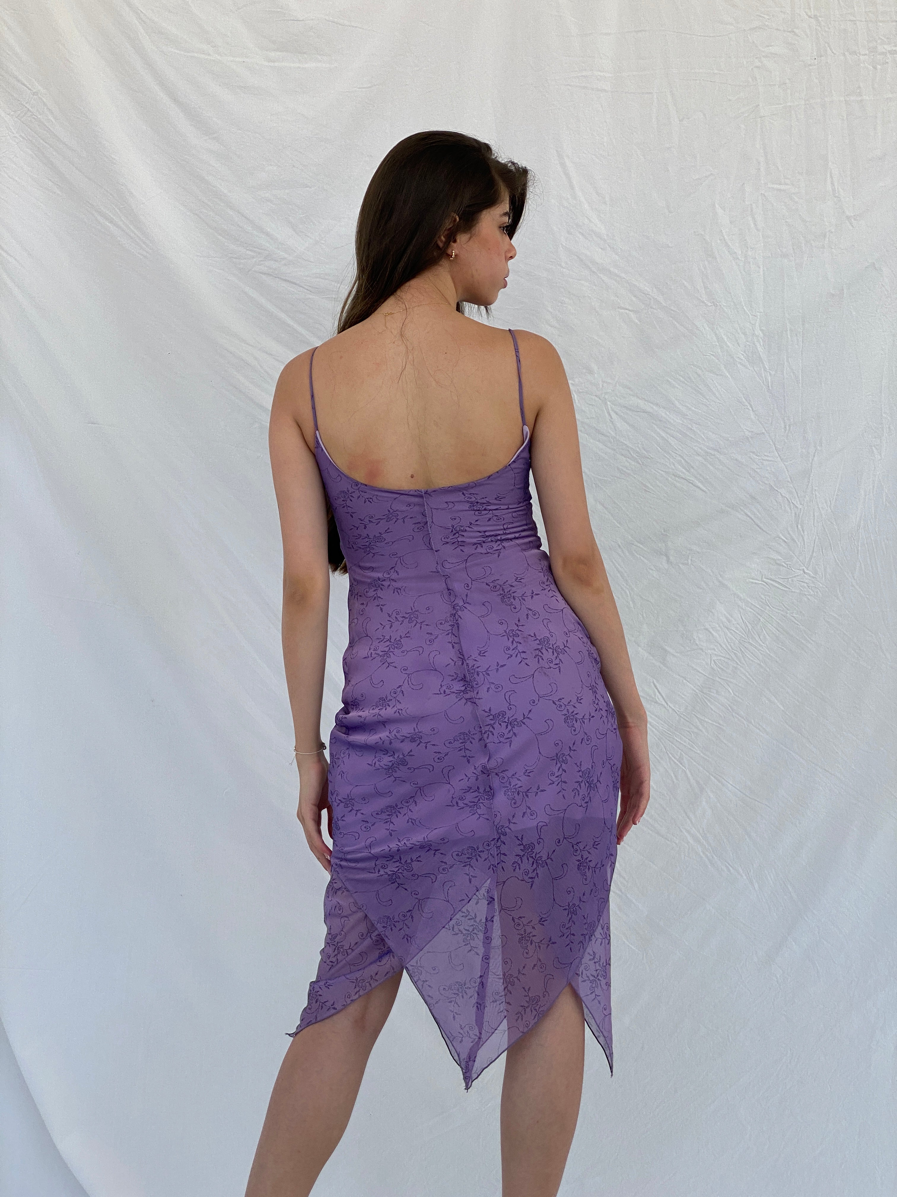 Vintage 90s Byer Too! Lilac Floral Midi Dress - S/M